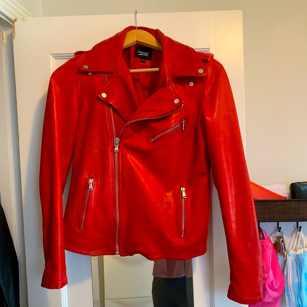 Size Small Lamarque Red 100% Leather Designer Jacket